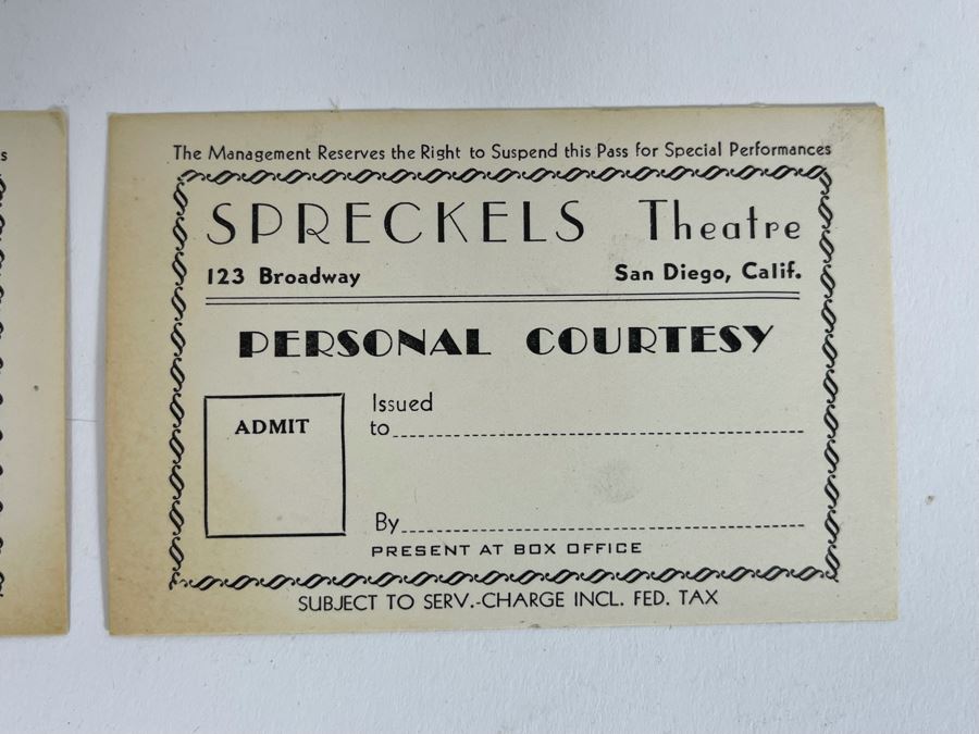 Pair Of Spreckels Theatre San Diego, CA Personal Courtesy Tickets [Photo 4]