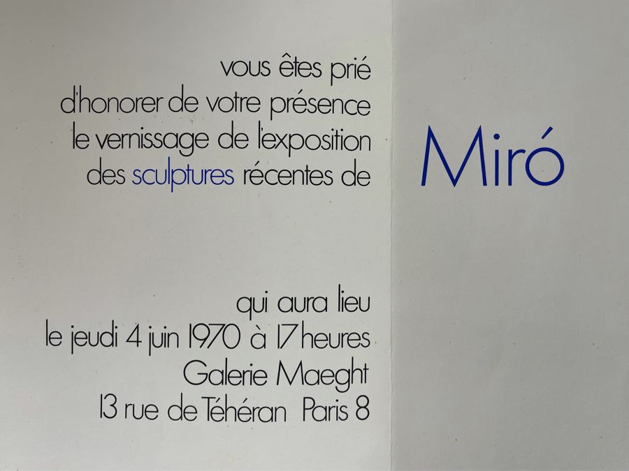 Vintage 1970 Galerie Maeght Paris Joan Miro Art Gallery Exhibition Invitation 13 X 8.5 Joan Miro Litho On Back [Photo 4]