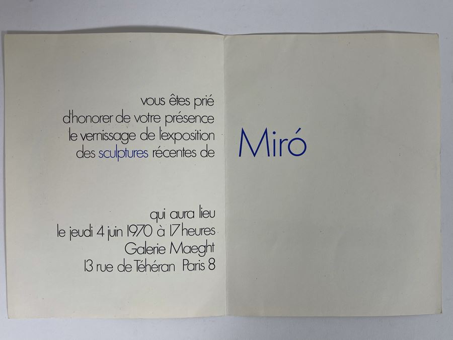 Vintage 1970 Galerie Maeght Paris Joan Miro Art Gallery Exhibition Invitation 13 X 8.5 Joan Miro Litho On Back [Photo 3]