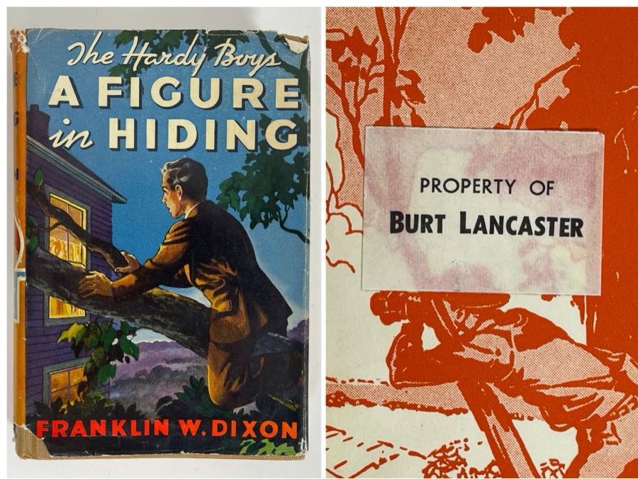 Vintage 1937 Book The Hardy Boys A Figure In Hiding By Franklin W. Dixon With Property Of Burt Lancaster Sticker On Inside Cover