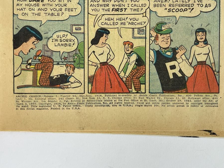 Archie #92 Comic Book 1958 Vol 1 [Photo 5]