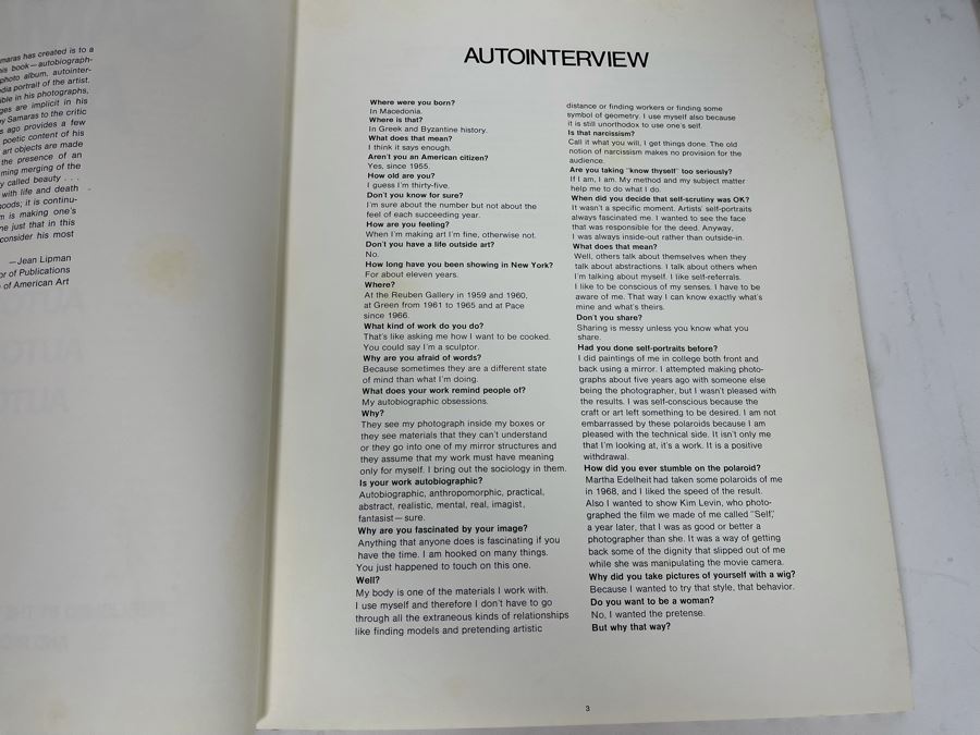1971 Limited First Edition Samaras Album Book Autointerview Autobiography Autopolaroid Whitney Museum Of American Art [Photo 7]