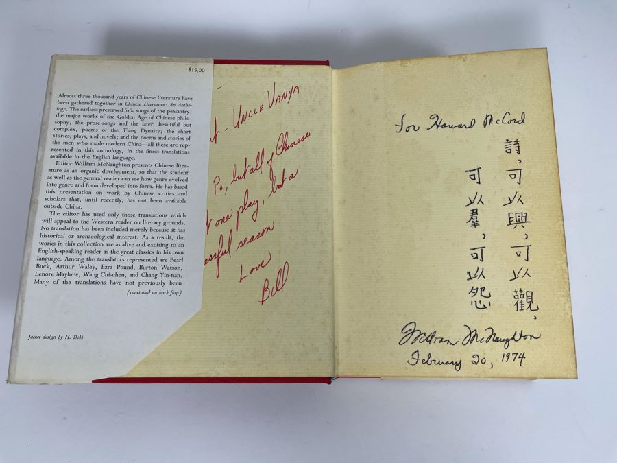 Signed First Printing 1974 Book Chinese Literature An Anthology From The Earliest Times To The Present Day [Photo 4]