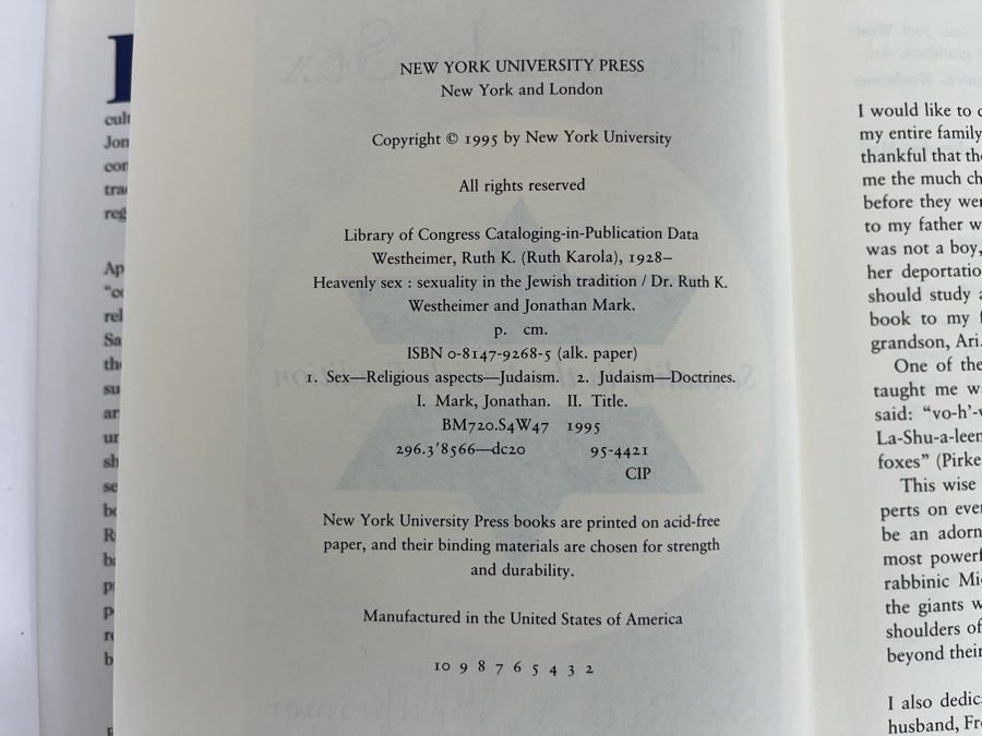 Signed Dr. Ruth K. Westheimer Book Heavenly Sex: Sexuality In The Jewish Tradition [Photo 8]