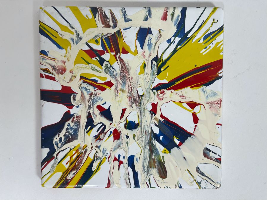 Original Abstract Painting On Tile Artist Unknown 6 X 6 [Photo 2]