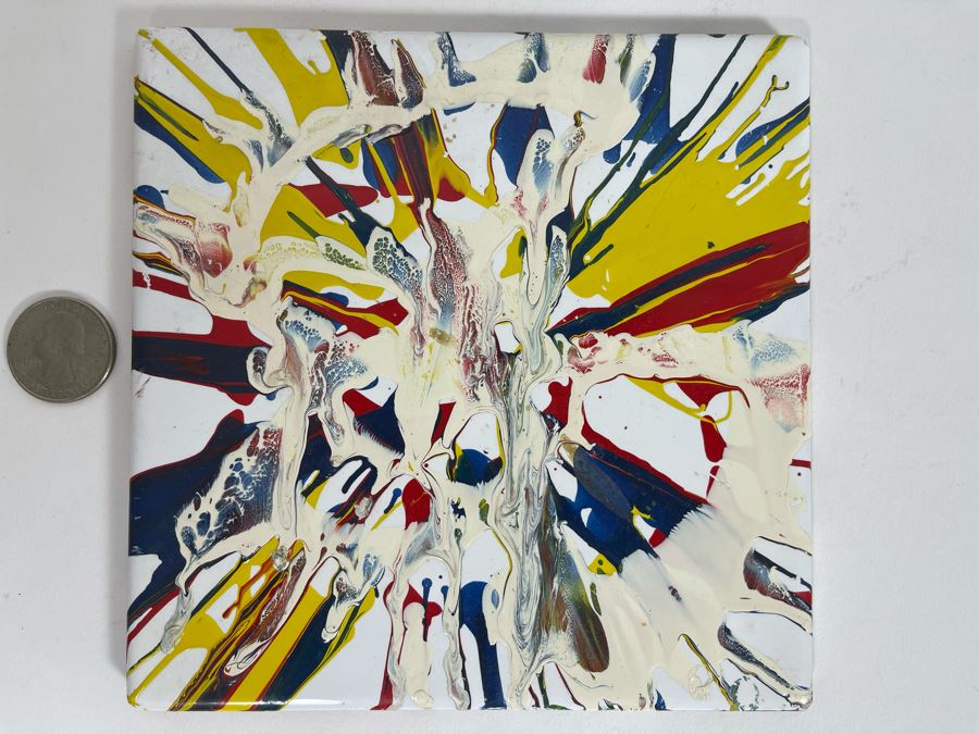 Original Abstract Painting On Tile Artist Unknown 6 X 6 [Photo 4]