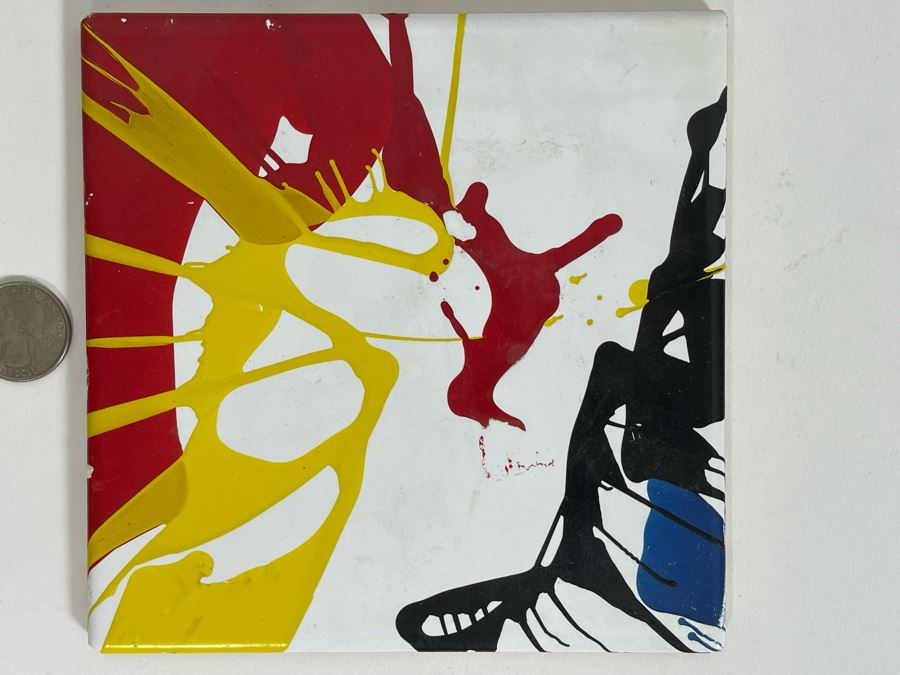 Original Abstract Painting On Tile Artist Unknown 6 X 6 [Photo 3]