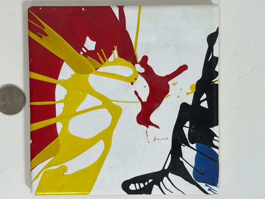 Original Abstract Painting On Tile Artist Unknown 6 X 6 [Photo 2]