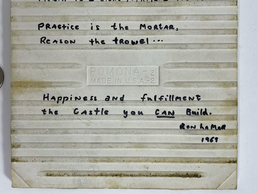Original Abstract Painting On Tile 'Truth Is A Stone, Attitude It's Hue... Practice Is The Mortar...' Signed Ron LaMar 1969 6 X 6 [Photo 10]