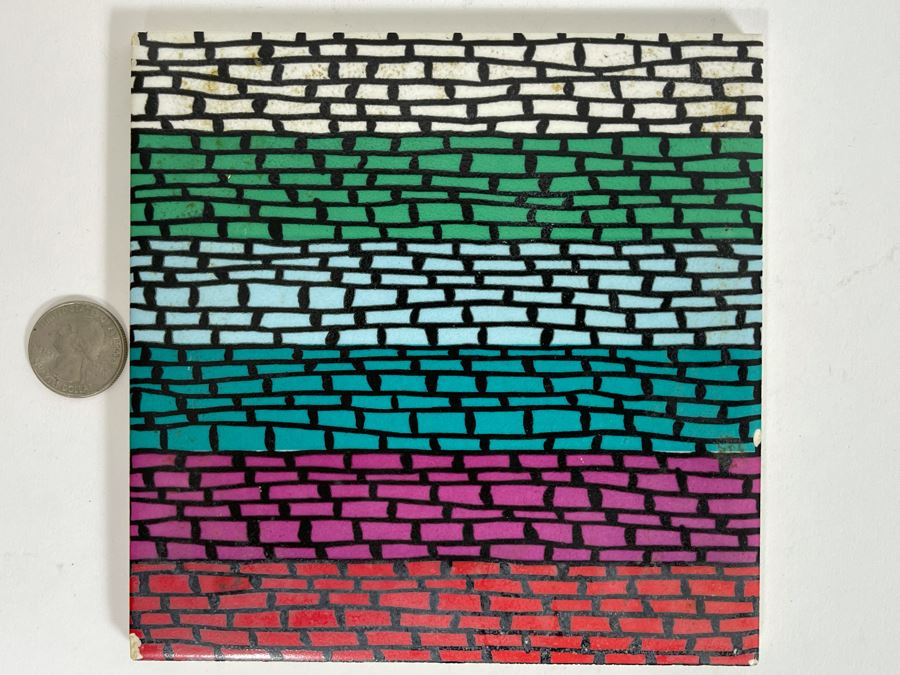 Original Abstract Painting On Tile 'Truth Is A Stone, Attitude It's Hue... Practice Is The Mortar...' Signed Ron LaMar 1969 6 X 6 [Photo 2]