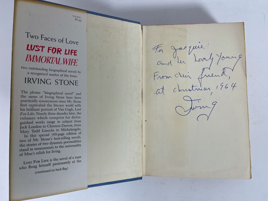 Signed Book Two Faces Of Love Lust For Life And Immortal Wife Signed By Irving Stone [Photo 5]