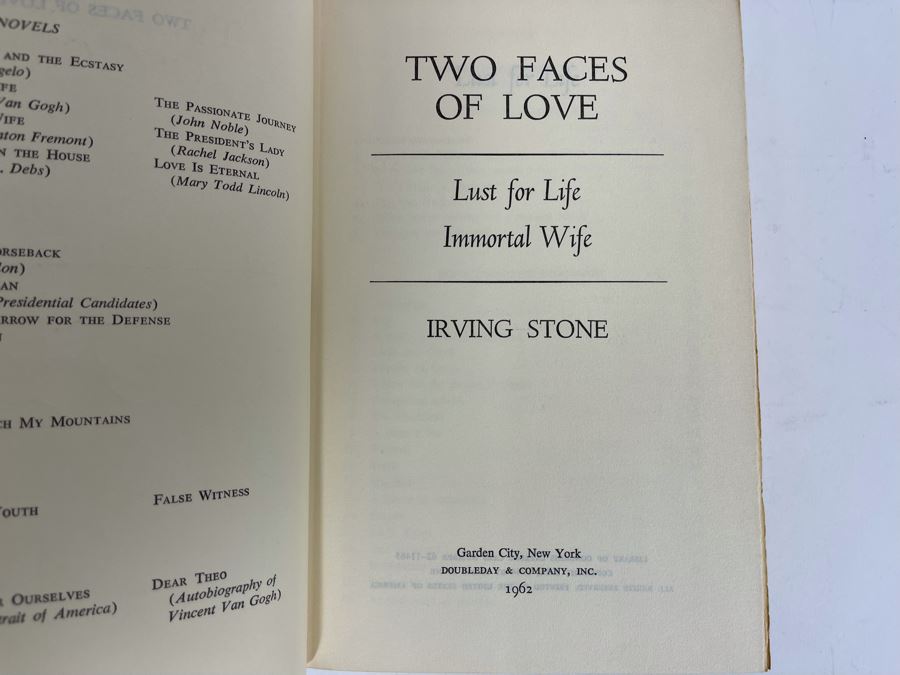Signed Book Two Faces Of Love Lust For Life And Immortal Wife Signed By Irving Stone [Photo 7]