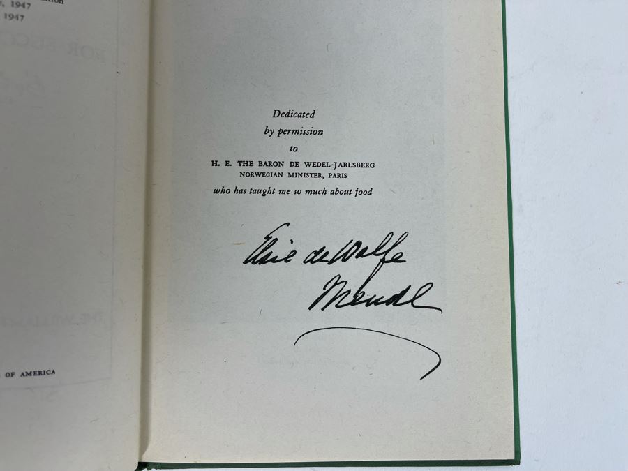Signed Book Elsie De Wolfe's Recipes For Successful Dining Signed By Elsie De Wolfe 1948 [Photo 7]