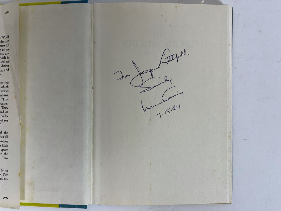 Signed First Edition 1974 Book The Celebration Of Life A Dialogue On Immortality And Infinity Signed By Norman Cousins [Photo 4]