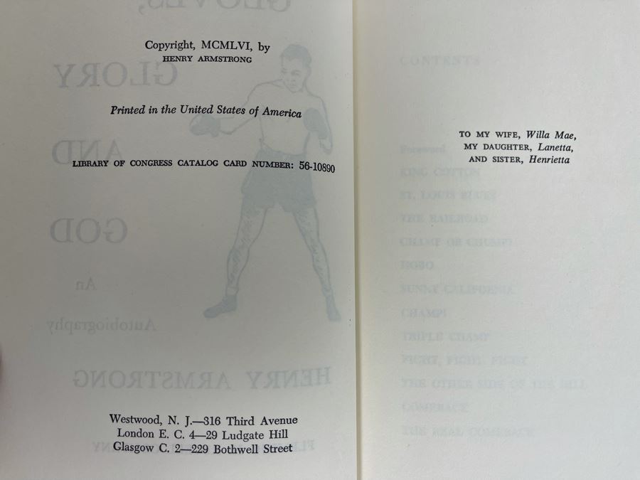 Signed First Edition 1956 Book Gloves, Glory And God An Autobiography Signed By Henry Armstrong [Photo 7]
