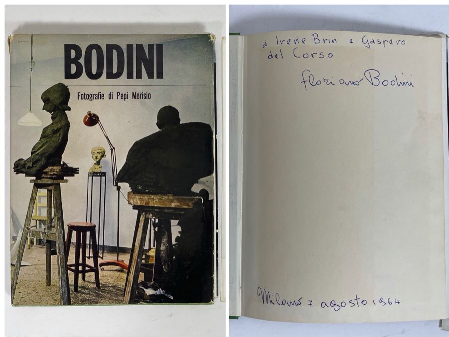 Signed Art Book Of Artist Floriano Bodini Sculptures Photography By Pepi Merisio Signed By Artist Floriano Bodini With Pair Of 8 X 10 B&W Photographs Of His Sculptures