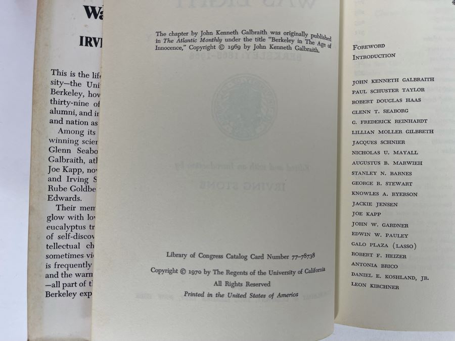 Signed First Edition 1970 Book There Was Light Autobiography Of A University Berkeley: 1868-1968 Signed By Irving Stone [Photo 7]