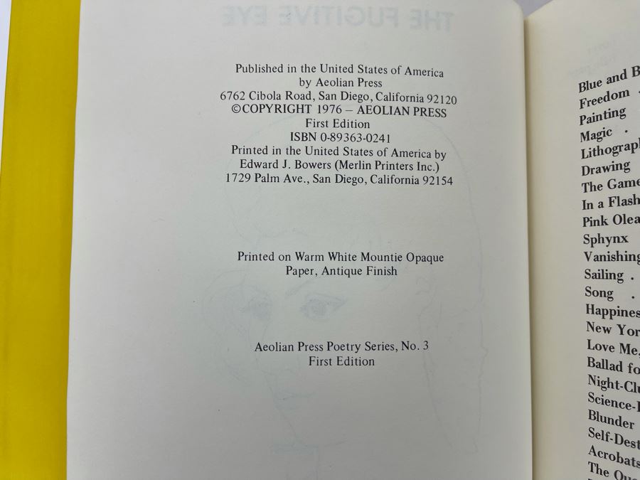 Signed 1976 First Edition Book The Fugitive Eye Poems And Drawings By Francoise Gilot Signed By Francoise Gilot (Girlfriend Of Pablo Picasso) [Photo 6]