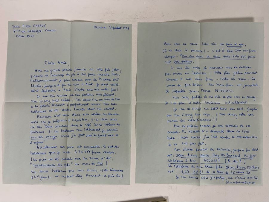 Signed Book With Signed Personalized Letter From Artist J. P. Capron (Jean Pierre Capron) [Photo 2]