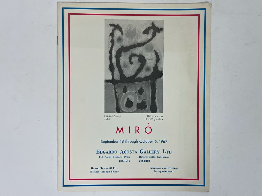 Original 1967 Joan Miro Gallery Exhibit Brochure From Edgardo Acosta Gallery, Ltd Bevery Hills CA