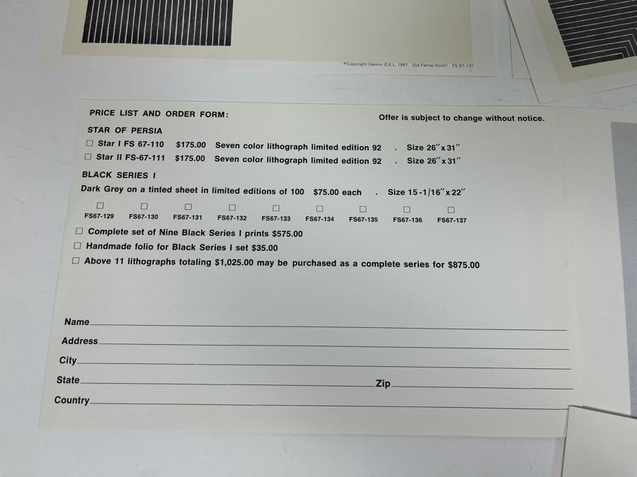 Original 1960s Product Catalog Brochure For Frank Stella Star Of Persia I & II Black Series I Gemini G.E.L. LA Gallery With Artwork Samples [Photo 14]