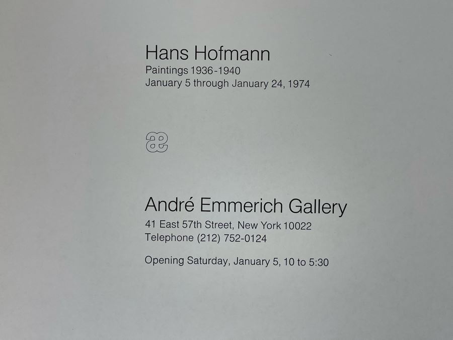 Original 1974 Gallery Exhibit Catalog Brochure For The Estate Of Hans