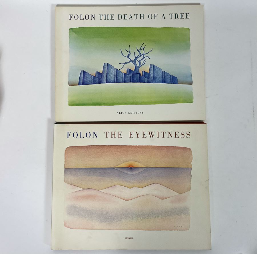 First Limited Edition 1979 Book The Eyewitness By Jean Michel Folon 26 Watercolors And Text By The Artist And 1976 Second Edition Book The Death Of A Tree Alice Editions By Jean Michel Folon