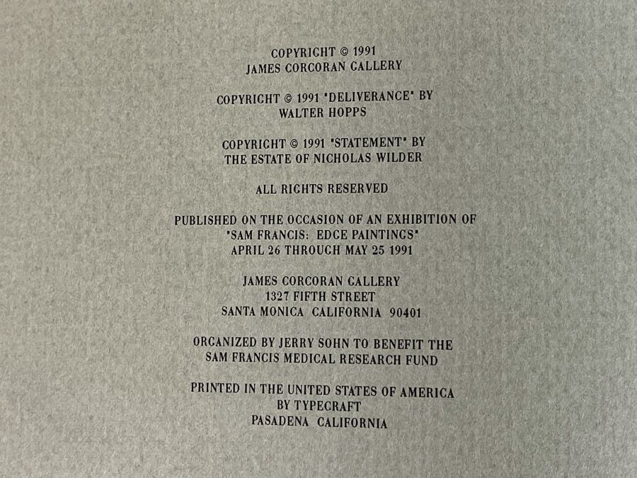 First Edition 1991 Book Sam Francis Edge Paintings James Corcoran Gallery Santa Monica, CA [Photo 3]
