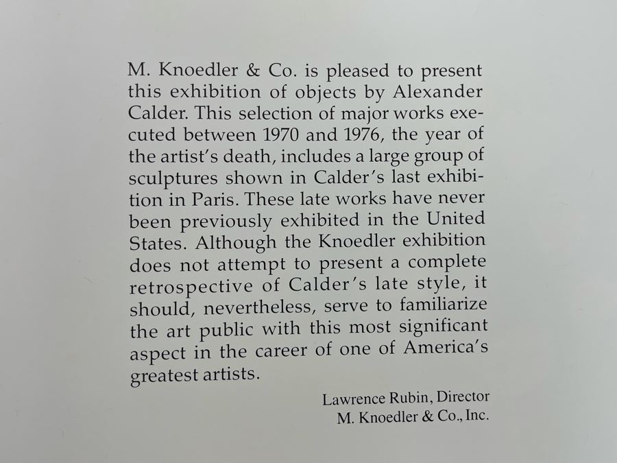 Original 1978 Alexander Calder Sculpture Of The 1970s Art Exhibition Catalog Book M. Knoedler & Co NY  [Photo 4]