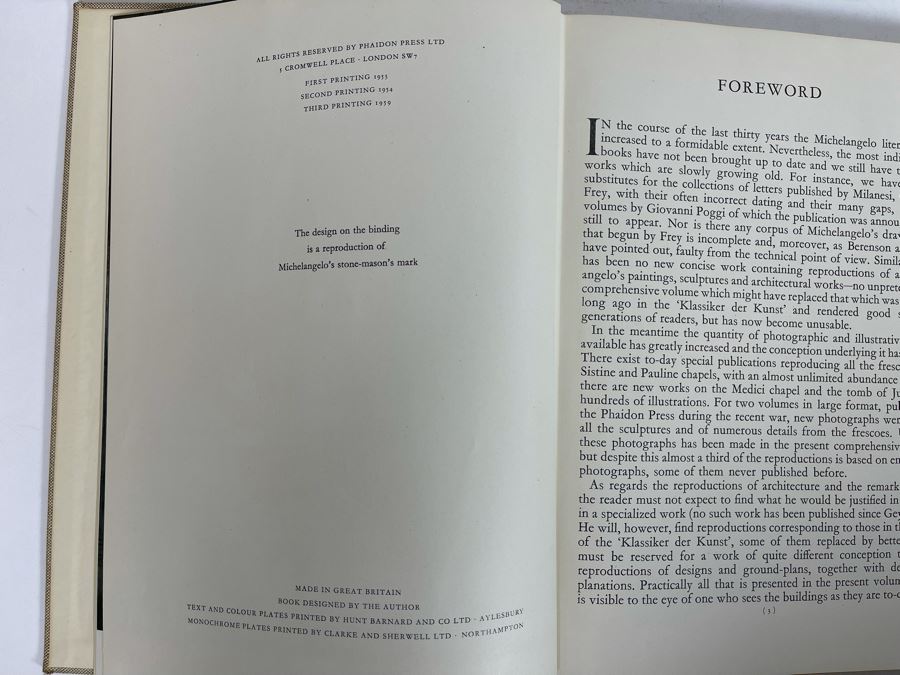 1959 Third Printing Book Michelangelo Paintings Sculptures Architecture By Ludwig Goldscheider Phaidon Publishers Inc [Photo 5]