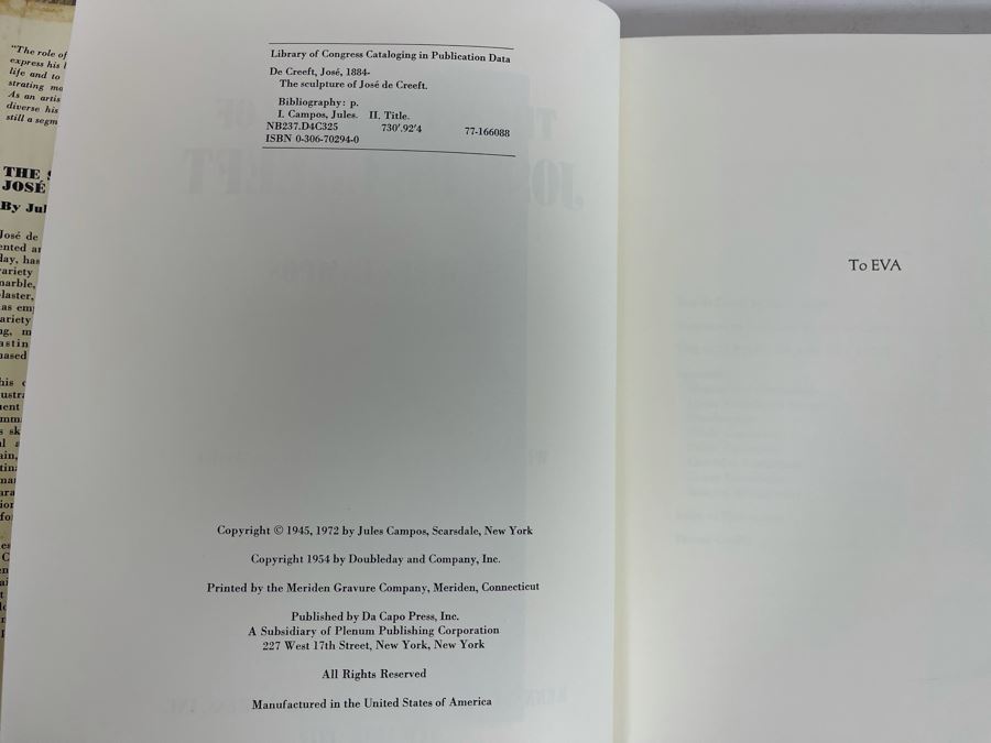 1972 Book The Sculpture Of Jose De Creeft By Jules Campos [Photo 3]