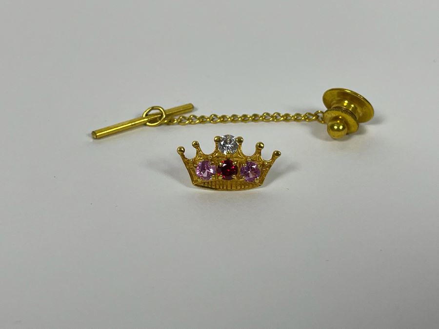 14K Gold CZ Crown Pin 1.5g [Photo 5]