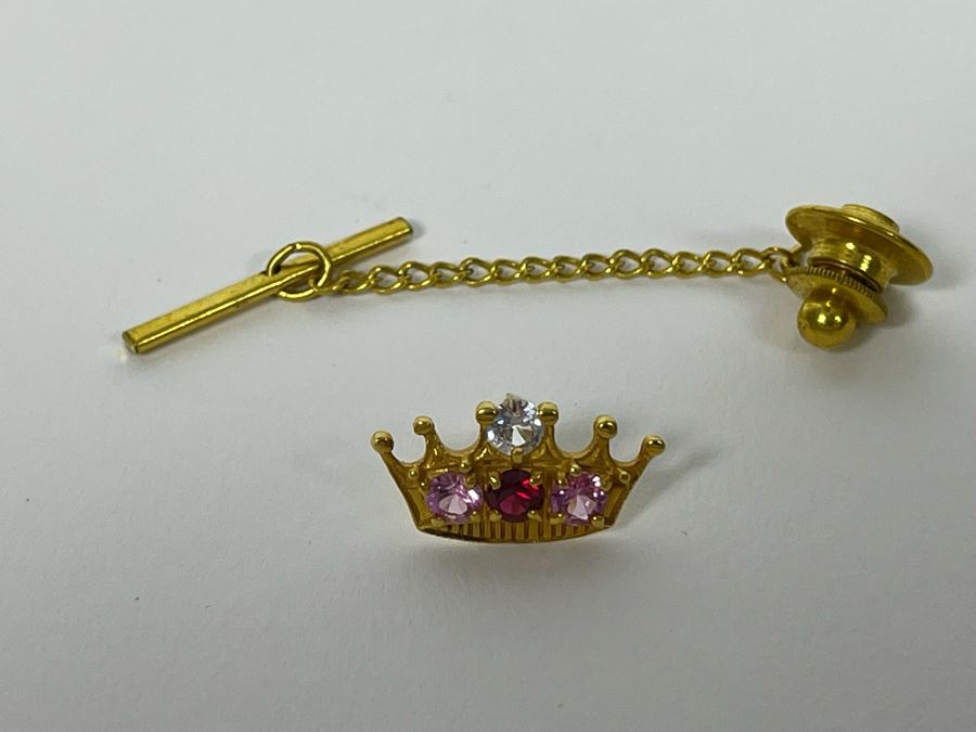 14K Gold CZ Crown Pin 1.5g [Photo 6]