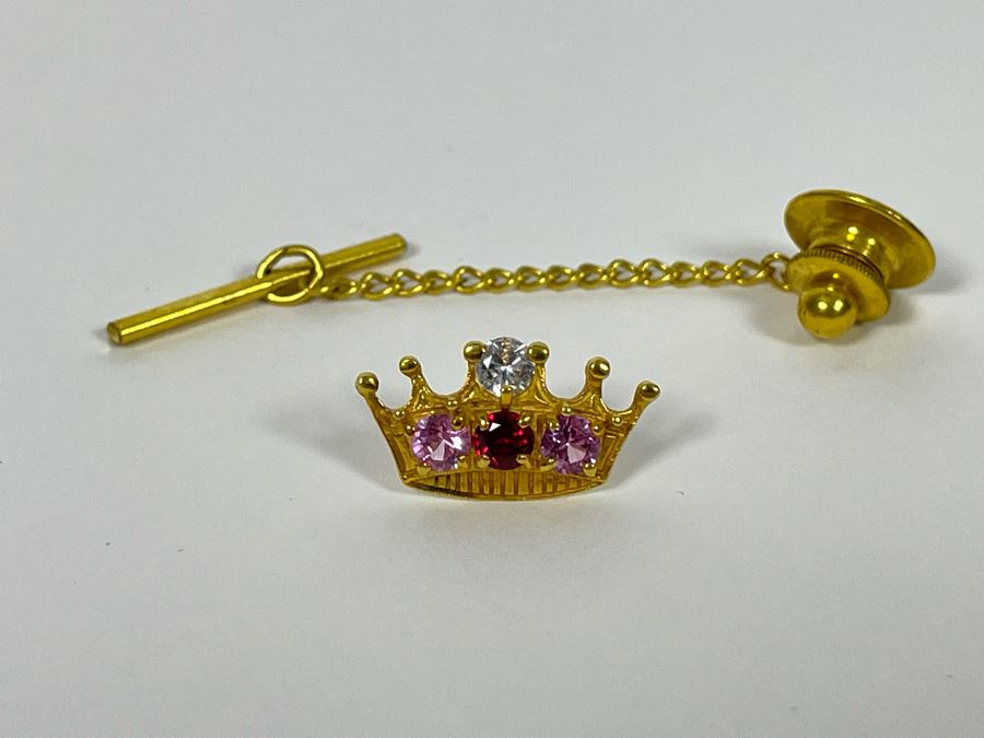 14K Gold CZ Crown Pin 1.5g [Photo 2]