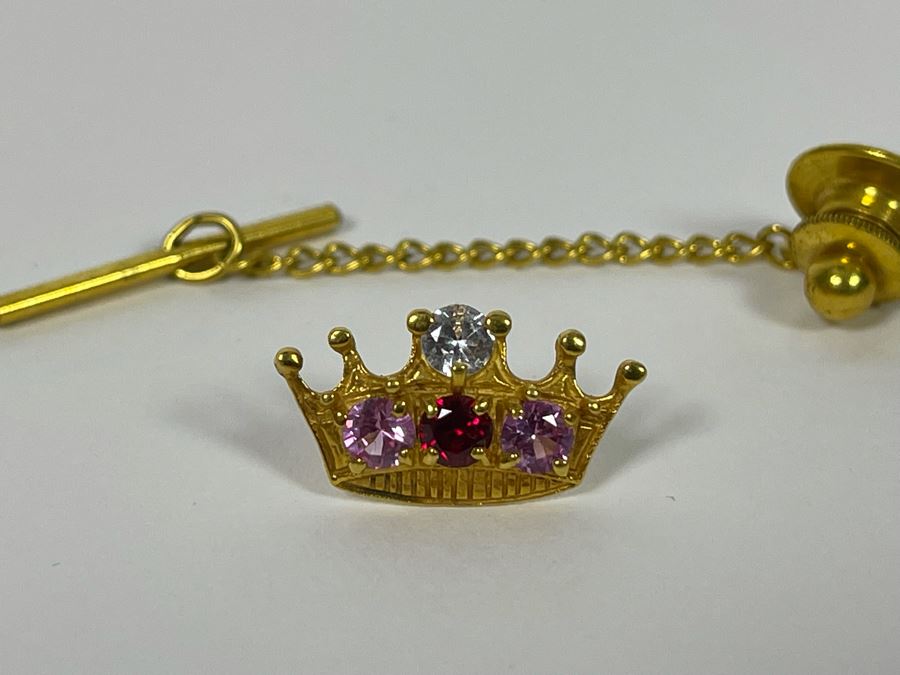 14K Gold CZ Crown Pin 1.5g [Photo 3]