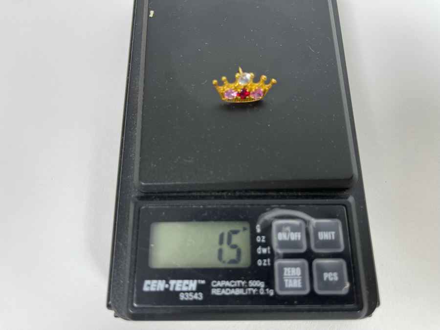 14K Gold CZ Crown Pin 1.5g [Photo 9]