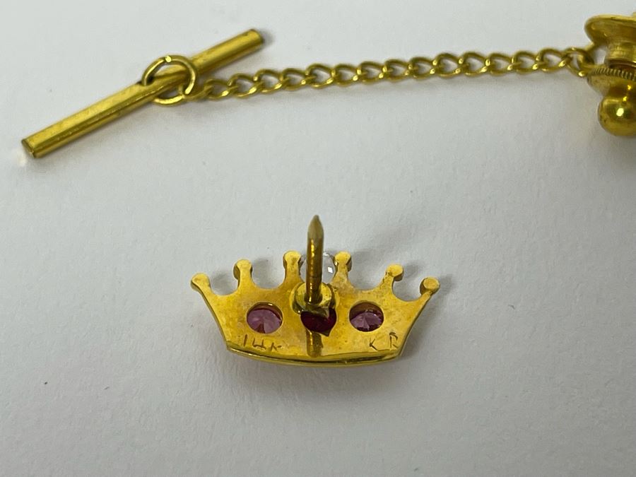 14K Gold CZ Crown Pin 1.5g [Photo 7]