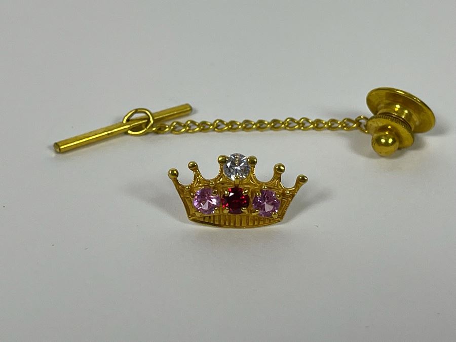14K Gold CZ Crown Pin 1.5g [Photo 4]
