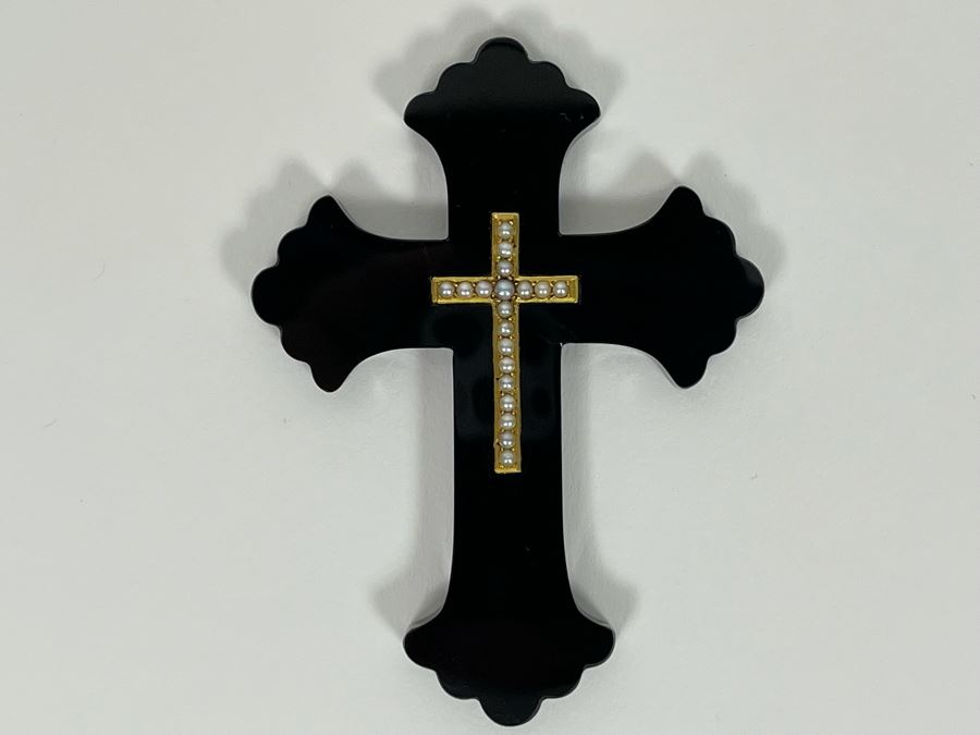 Vintage Orthodox Cross Onyx With Seed Pearls 20.8g Retail Appraisal $1,050 [Photo 4]