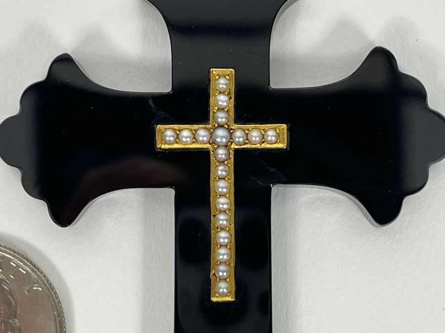 Vintage Orthodox Cross Onyx With Seed Pearls 20.8g Retail Appraisal $1,050 [Photo 7]