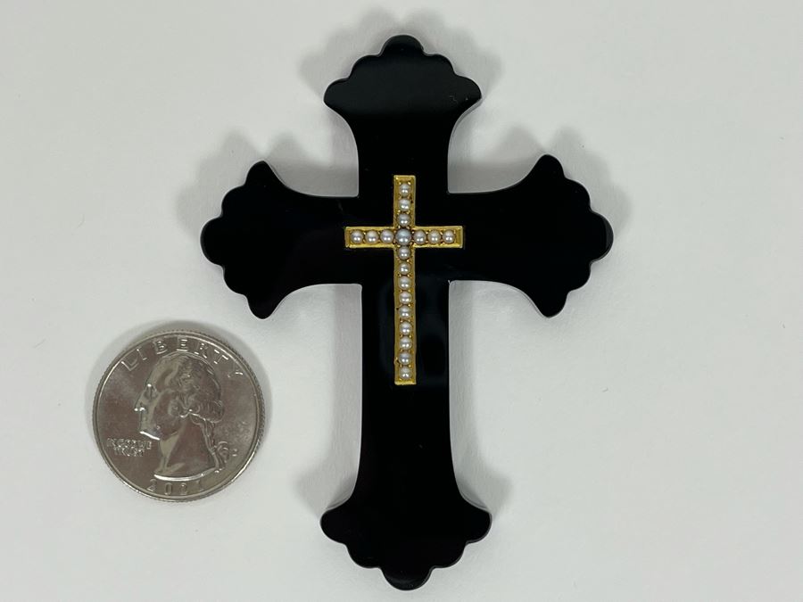 Vintage Orthodox Cross Onyx With Seed Pearls 20.8g Retail Appraisal $1,050 [Photo 5]