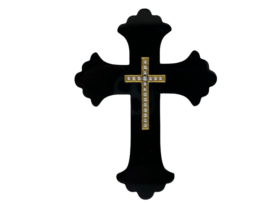 Vintage Orthodox Cross Onyx With Seed Pearls 20.8g Retail Appraisal $1,050