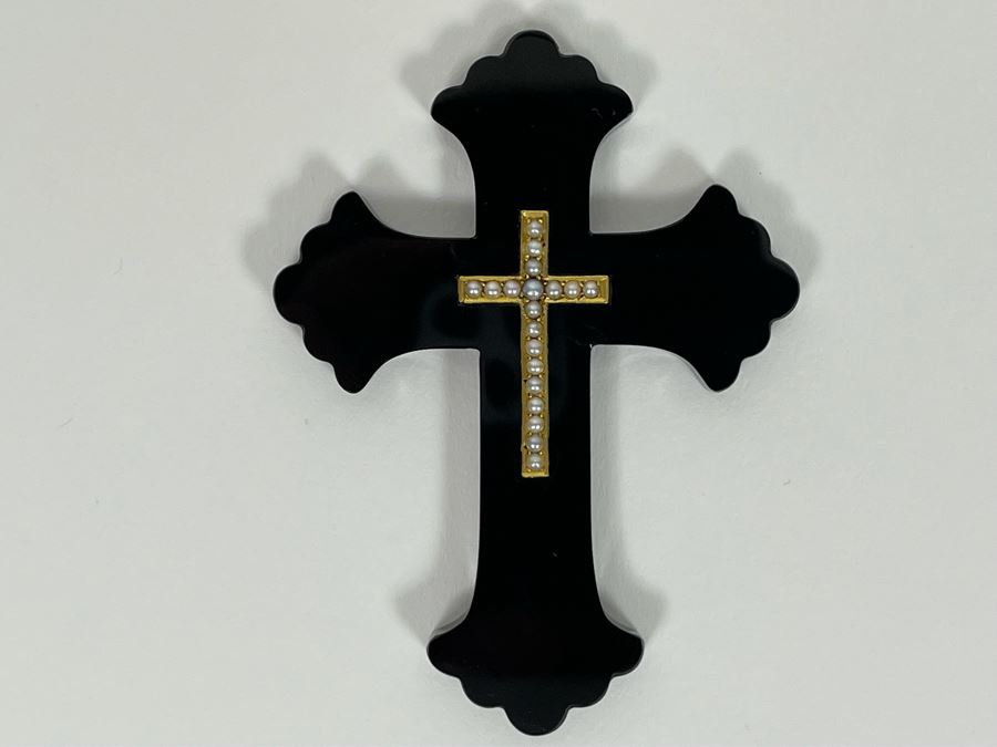 Vintage Orthodox Cross Onyx With Seed Pearls 20.8g Retail Appraisal $1,050 [Photo 3]