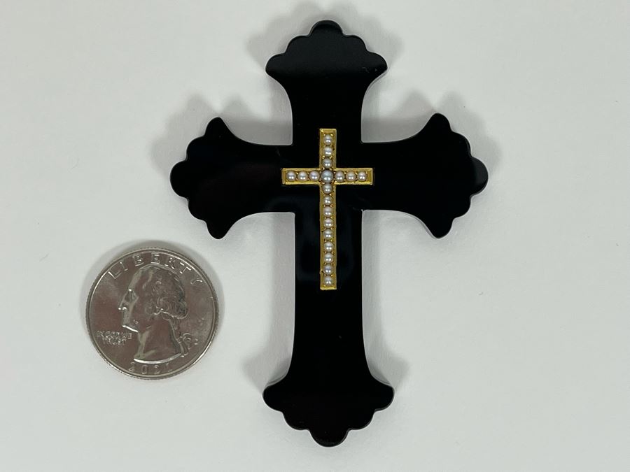 Vintage Orthodox Cross Onyx With Seed Pearls 20.8g Retail Appraisal $1,050 [Photo 2]