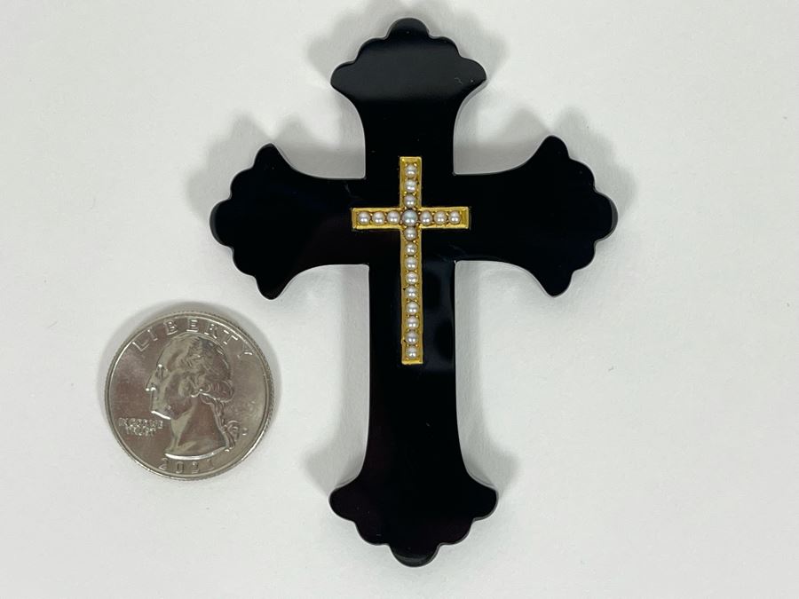 Vintage Orthodox Cross Onyx With Seed Pearls 20.8g Retail Appraisal $1,050 [Photo 6]