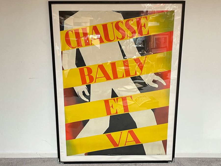 Original Vintage 1928 Otto Morach Lithograph Poster Have Bally Shoes And Go Made By Great Swiss Avant-Garde Artist A Famous Cubist Painter And Poster Designer Rare 50 X 35.5 (Glass Is Picking Up Background) Corners Of Frame Are Repaired [Photo 2]