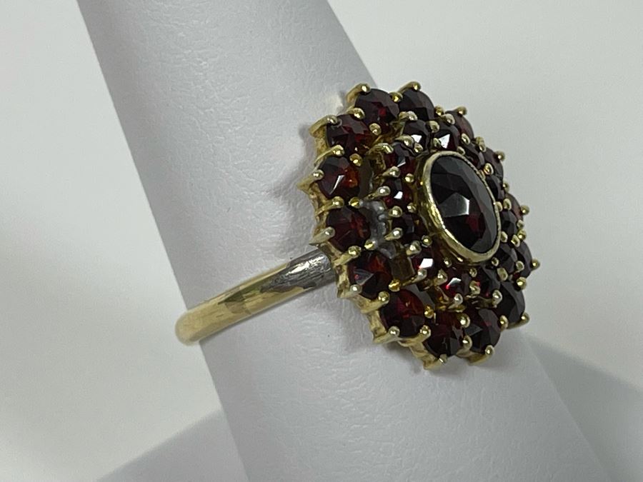 14K Gold And Base Metal Garnet Ring 8.5 4.1g [Photo 7]