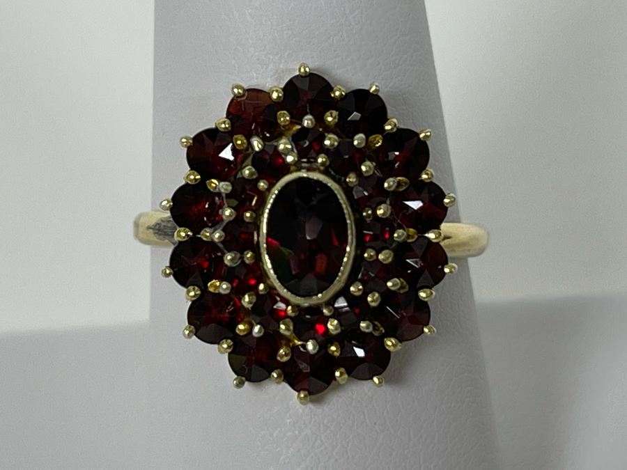 14K Gold And Base Metal Garnet Ring 8.5 4.1g [Photo 3]