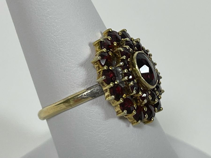 14K Gold And Base Metal Garnet Ring 8.5 4.1g [Photo 9]