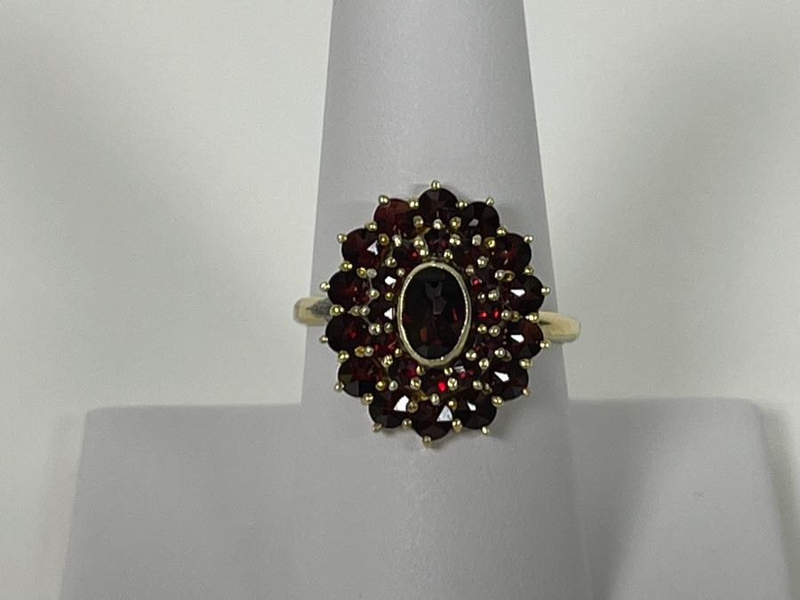 14K Gold And Base Metal Garnet Ring 8.5 4.1g [Photo 2]